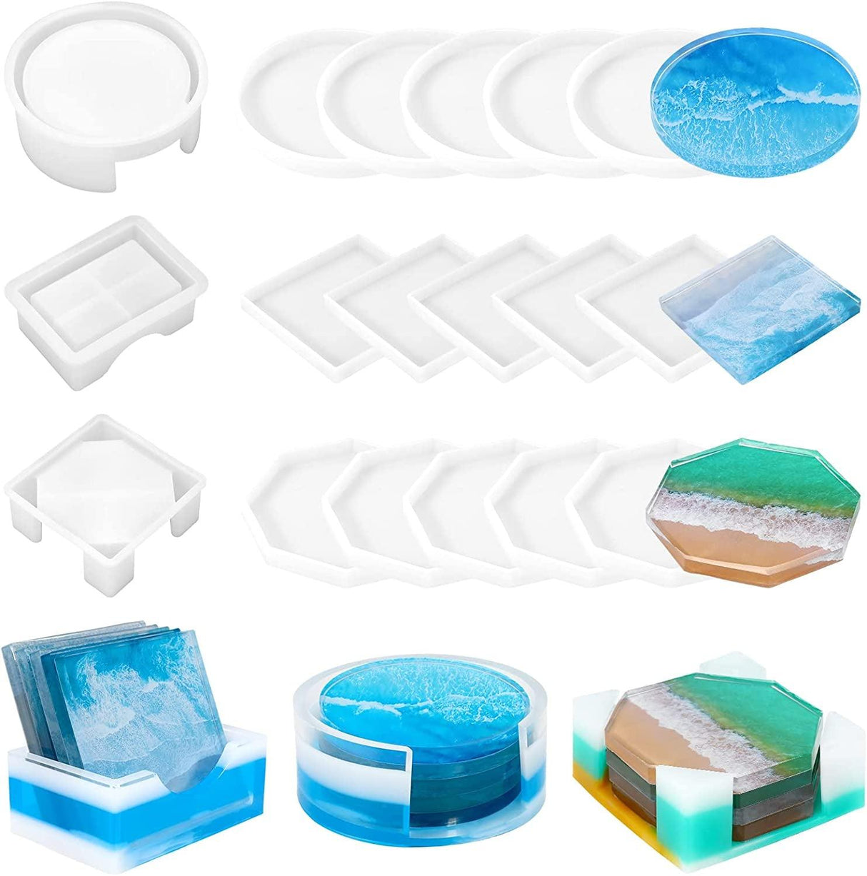18 Pieces Resin Coaster Molds, Coaster Molds for Epoxy Resin, Coaster Resin Mold with Storage Box Mold for DIY Art Craft Cup Mats WoodArtSupply