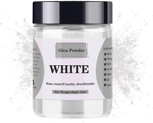 Mica Powder - 60G Mica Powder for Epoxy Resin - Pearl Pigment Powder Dye for Resin/Eye Shadow/Soap Making/Nails/Bath Bombs Etc. (White) - WoodArtSupply