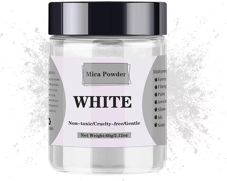 Mica Powder - 60G Mica Powder for Epoxy Resin - Pearl Pigment Powder Dye for Resin/Eye Shadow/Soap Making/Nails/Bath Bombs Etc. (White) WoodArtSupply