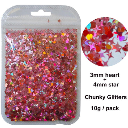 40G Heart Chunky Glitter Flakes Resin Accessories Holographic Red Heart Stars Nail Glitter Sequins Craft Confetti Manicure Tips Sticker Decorations for Resin Art/Acrylic Nails/Makeup/Slime - WoodArtSupply