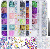 4 Boxes Holographic Nail Sequins Shapes Mixed Iridescent Nail Glitter Flakes Butterfly Hearts Star DIY Design Manicure Decorations Sets for Nail WoodArtSupply