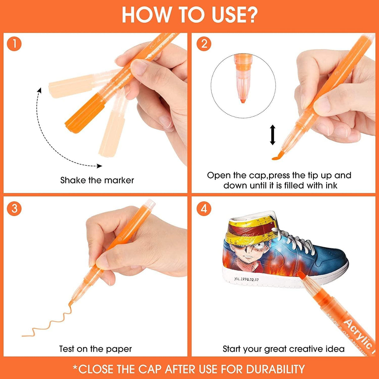 Acrylic Paint Pens Markers -12 Color Waterproof Paint Pens for Rock Painting,Graffiti WoodArtSupply