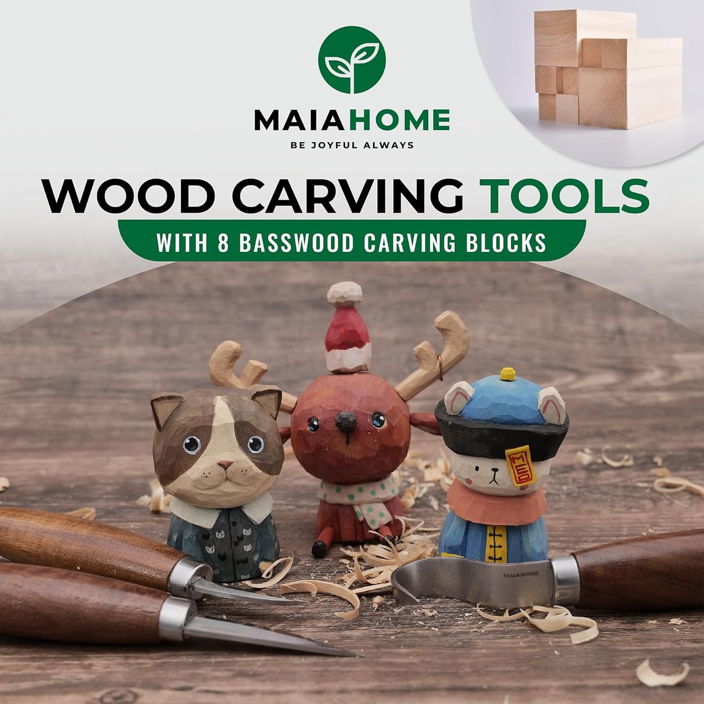 Whittling Kit for Beginners Includes 8-Basswood Wood Carving Blocks Set, 3Pcs Whittling Knife - Wood Carving Kit with Tools and Carving Knifes for Adults, Beginners, Kids - Very Sharp, Easy to Carve