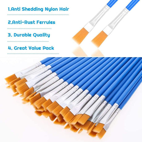 50 Pcs Flat Paint Brushes for Touch Up, Small Paint Brushes for Classroom Crafts Paint Brushes WoodArtSupply