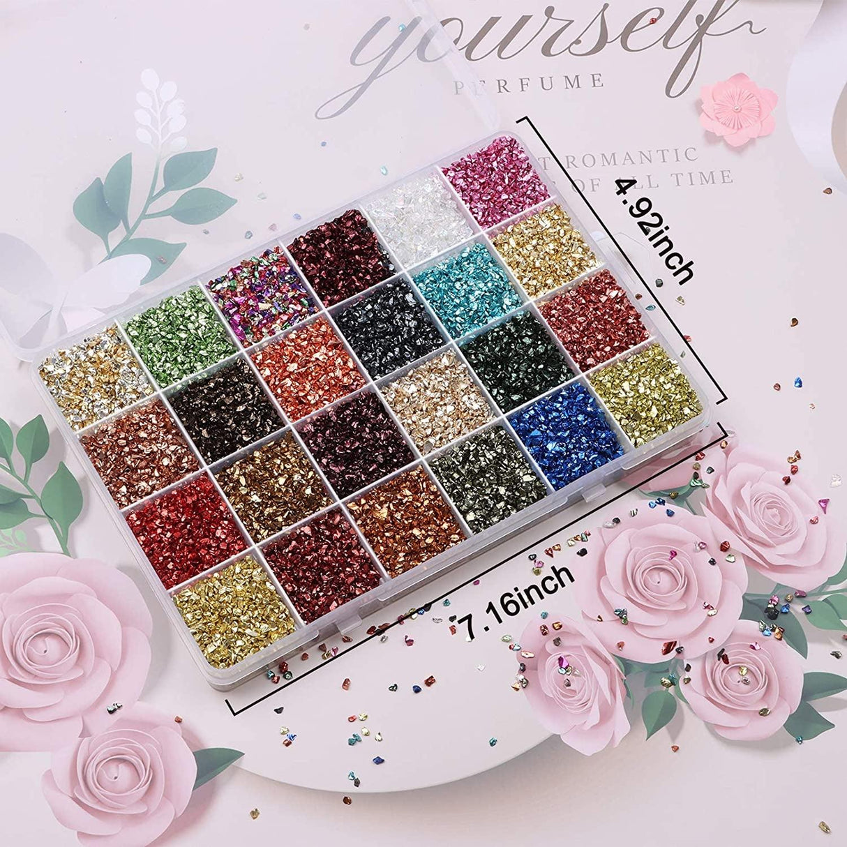 Crushed Glass Glitter, 24 Colors Irregular Crystal Chips Chunky Flakes Sequins Crushed Glass for Resin Geode Art Nail Arts Craft DIY Vase Filler WoodArtSupply