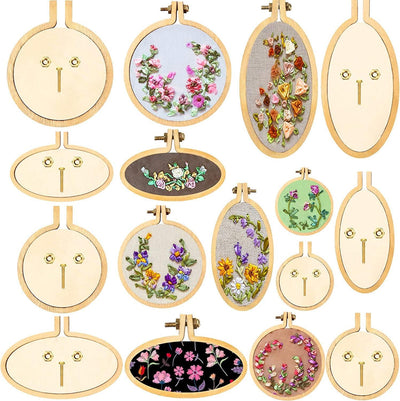 Mini Embroidery Hoop Wooden Mini Crossing Stitch Hoop Mini Ring Embroidery Circle for DIY Pendant Crafts, Round, Oval Vertical, Oval Horizontal (16