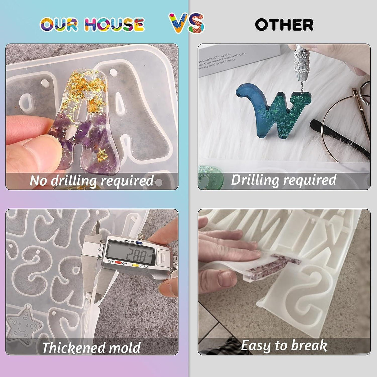 Alphabet Resin Mold, Reversed Alphabet Silicone Molds with Holes for Epoxy, Letter Molds for Resin DIY Keychain Jewelry Pendant WoodArtSupply