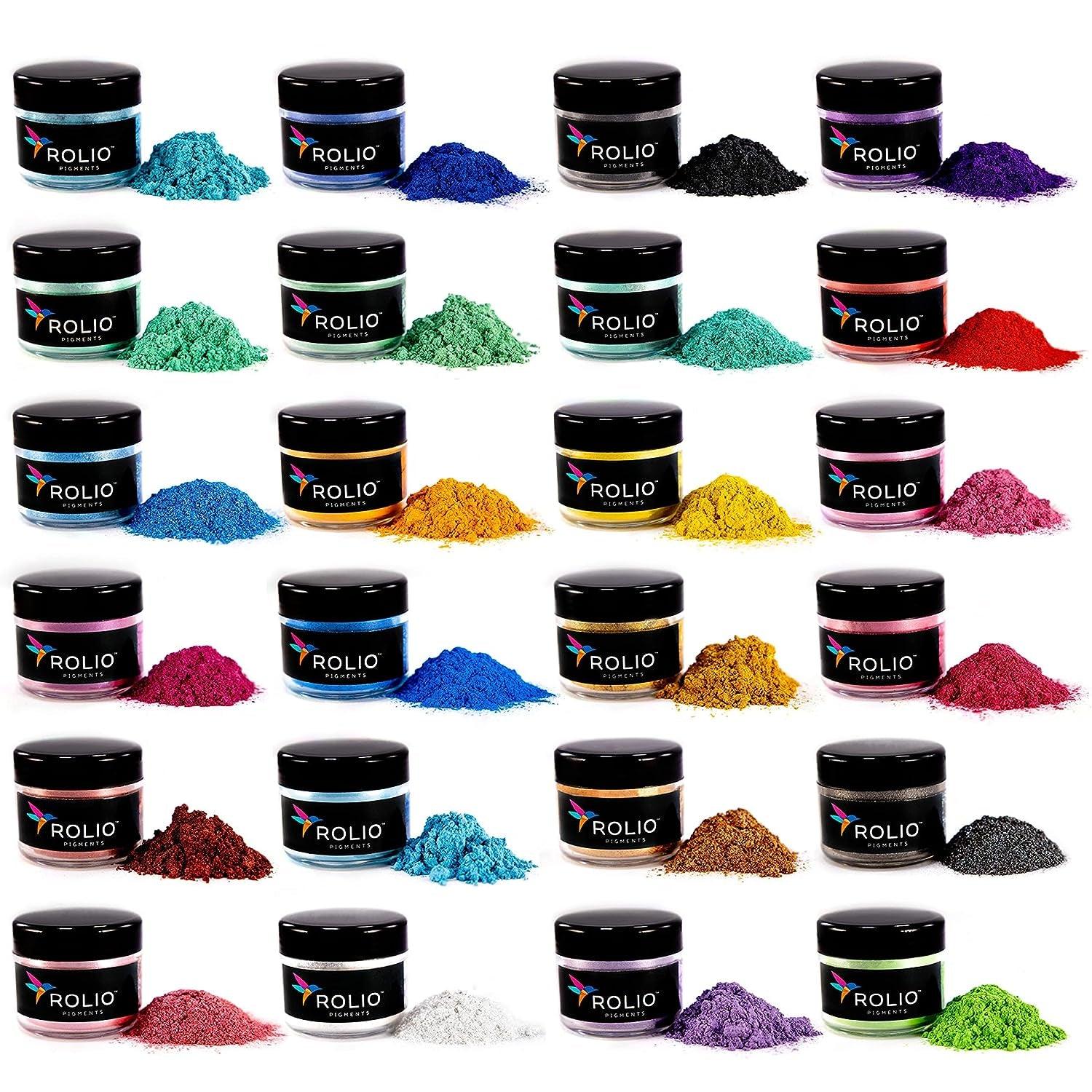 Mica Powder Pearlescent Color Pigment - Art Set for Resin Epoxy - for Soap Making, Nail Polish, Lip Gloss, Eye Shadow, Slime & Candle Jars - 10G, 24 Jars - Original Set - WoodArtSupply