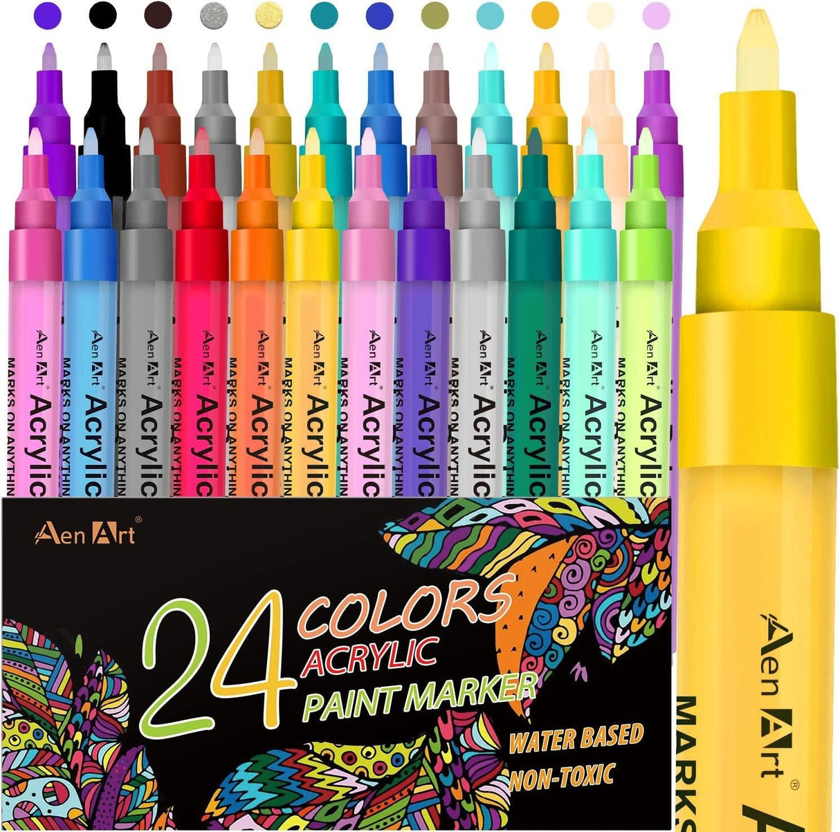 24 Colors Acrylic Paint Pens, Paint Markers for Rock Painting, Fine Point Acrylic Pens WoodArtSupply