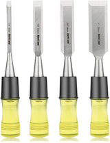 Hurricane 4 Piece Wood Chisel Set for Woodworking, CR-V Steel Beveled Edge Blade, Durable PVC High Impact Handle Wood Chisel WoodArtSupply