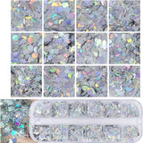 4 Boxes Holographic Nail Sequins Shapes Mixed Iridescent Nail Glitter Flakes Butterfly Hearts Star DIY Design Manicure Decorations Sets for Nail WoodArtSupply