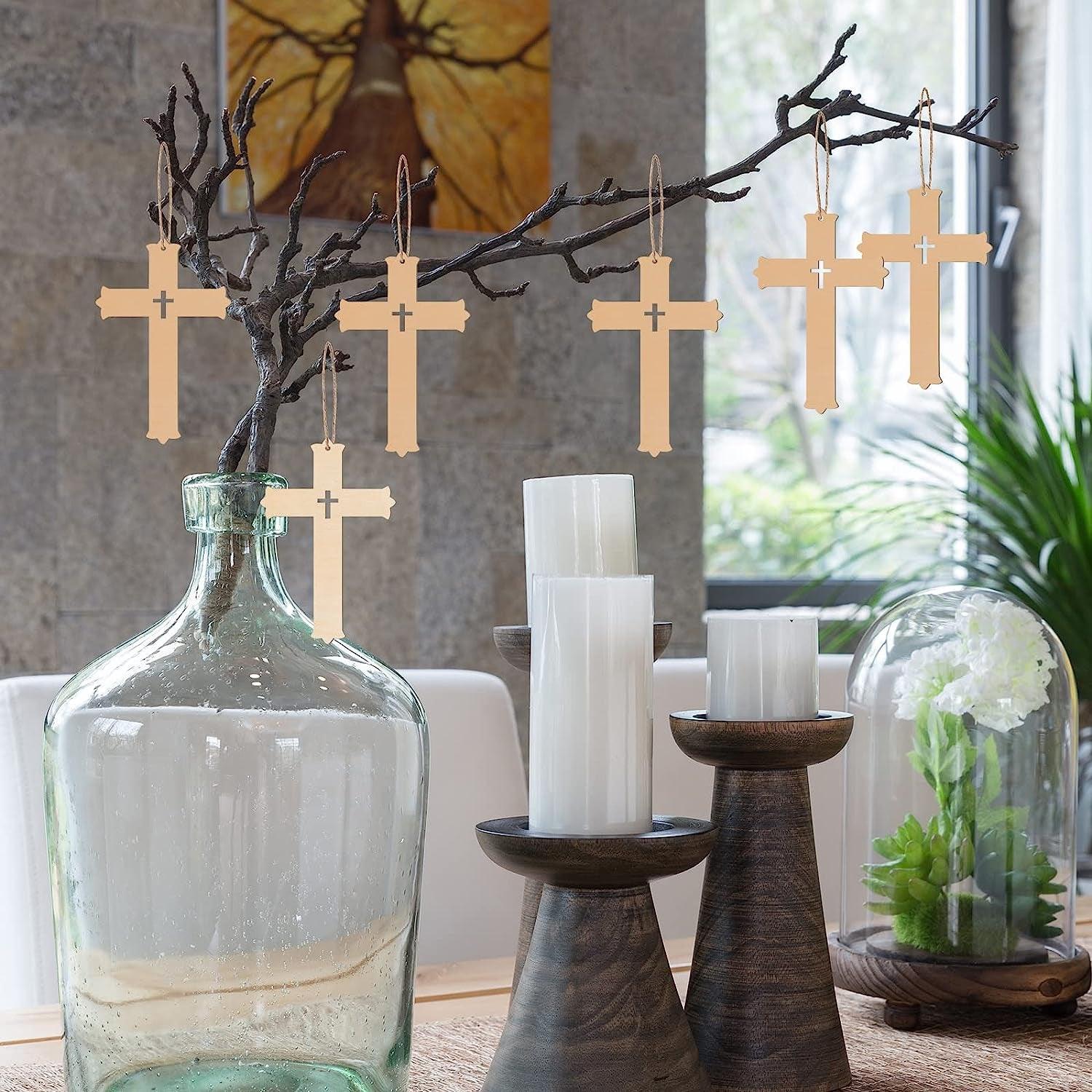 Cross Shape Wooden Blank Cross Wood with Twines Art Unfinished Ornaments for Easter Religious and Church Events Christmas Wedding Birthday Party WoodArtSupply