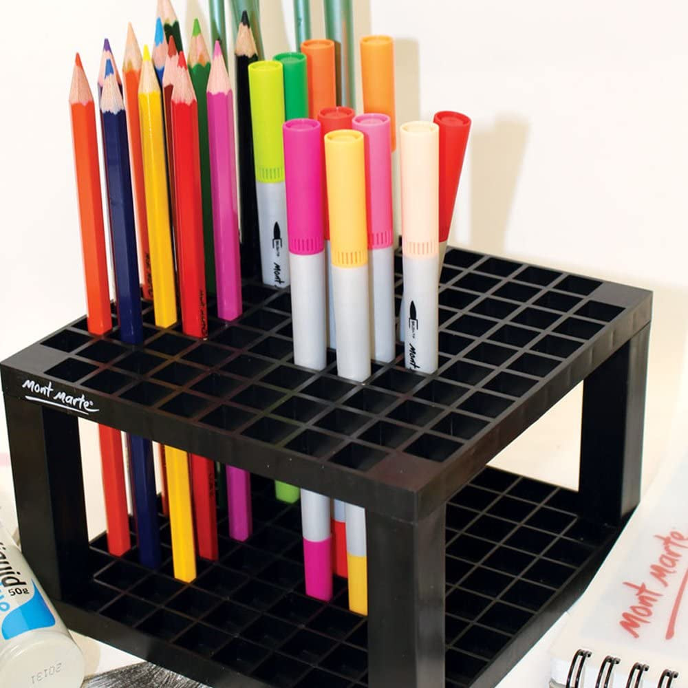 96 Hole Plastic Pencil & Brush Holder for Paint Brushes, Pencils, Markers, Pens and Modeling Tools. Provides Excellent Art Studio Organization.