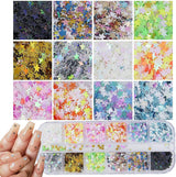 4 Boxes Holographic Nail Sequins Shapes Mixed Iridescent Nail Glitter Flakes Butterfly Hearts Star DIY Design Manicure Decorations Sets for Nail WoodArtSupply